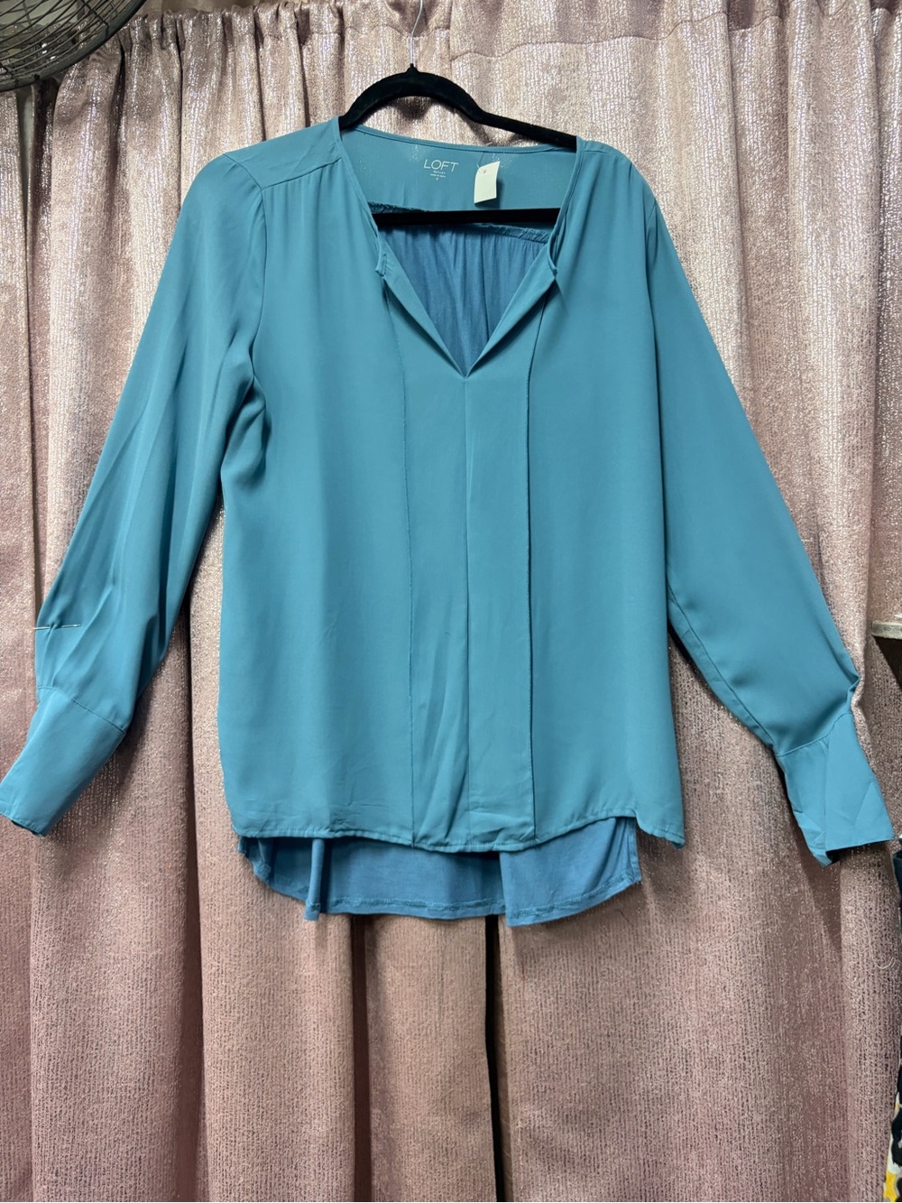 LOFT Teal Blue V-Neck Long Sleeve Blouse